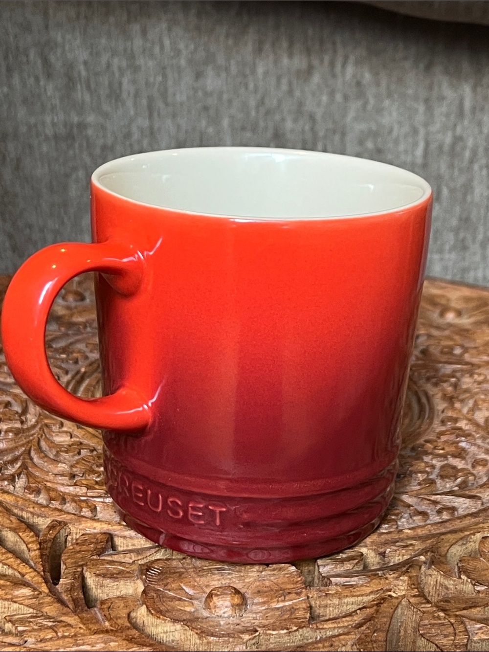 🆕 Le Creuset Cerise London Coffee Tea Mug Cup 12oz Stoneware Gradient Cherry Red